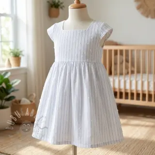 Bomullstyg EMBROIDERY Flowstripe