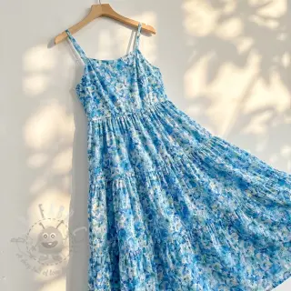 Bomullstyg EMBROIDERY Viola blue digital print