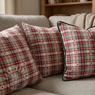 Dekorationstyg jacquard Villars ecru rouge