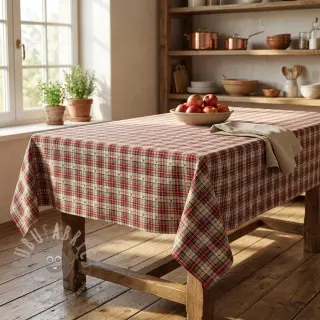 Dekorationstyg jacquard Villars ecru rouge