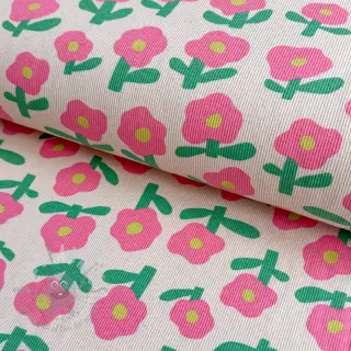 Jersey RIB JENNIFER BOURON Flowers natural pink ORGANIC