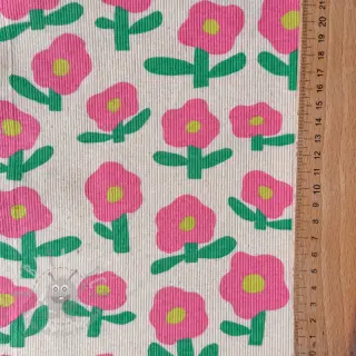 Jersey RIB JENNIFER BOURON Flowers natural pink ORGANIC