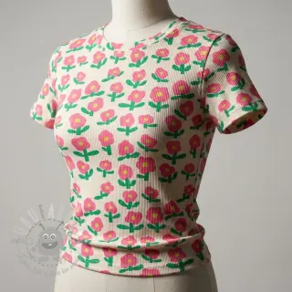 Jersey RIB JENNIFER BOURON Flowers natural pink ORGANIC