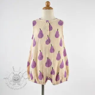 Dubbelgasväv/muslin Pears lavender by JENNIFER BOURON ORGANIC