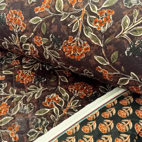 Sammet VELVET QUILT Flowers leaves dark brown