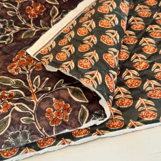 Sammet VELVET QUILT Flowers leaves dark brown