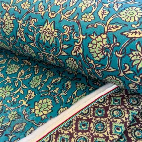 Sammet VELVET QUILT Flowers abstract petrol