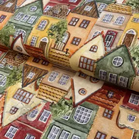 Dekorationstyg premium Rustic village house digital print