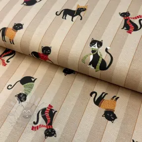 Dekorationstyg premium Cat frost friends taupe digital print