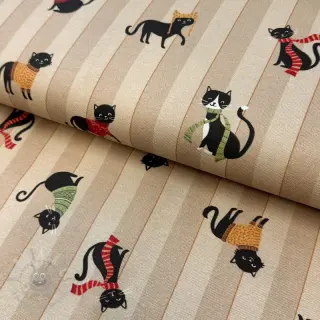 Dekorationstyg premium Cat frost friends taupe digital print