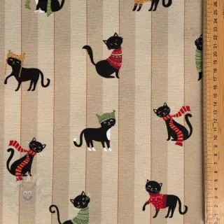 Dekorationstyg premium Cat frost friends taupe digital print