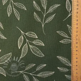 Dekorationstyg Linenlook Elegant leaf branch army