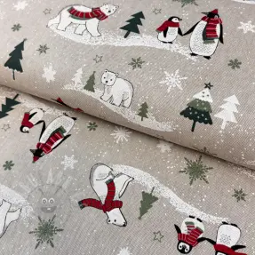 Dekorationstyg Linenlook Little penguin red