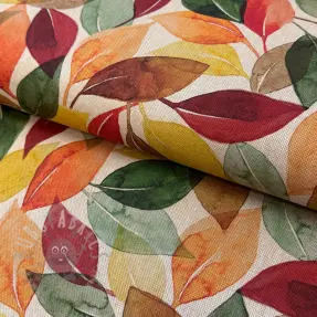 Dekorationstyg Linenlook Falling leaf dance digital print
