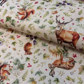 Dekorationstyg Linenlook Animal forest dream digital print