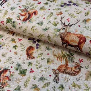 Dekorationstyg Linenlook Animal forest dream digital print