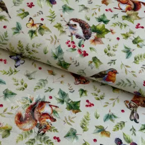 Dekorationstyg premium Animal forest dream beige digital print
