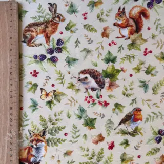 Dekorationstyg premium Animal forest dream beige digital print