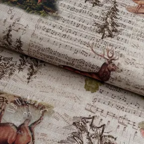 Dekorationstyg Linenlook Forest deer song digital print