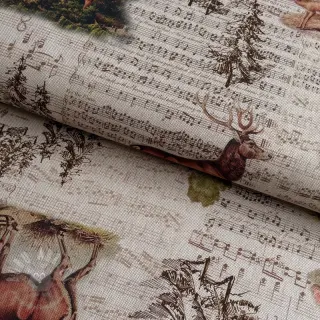 Dekorationstyg Linenlook Forest deer song digital print