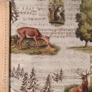 Dekorationstyg Linenlook Forest deer song digital print