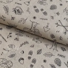 Dekorationstyg Linenlook Wander woods doodle