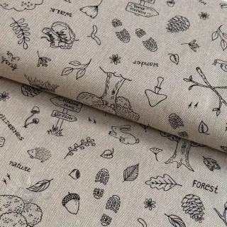 Dekorationstyg Linenlook Wander woods doodle