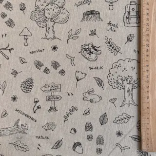 Dekorationstyg Linenlook Wander woods doodle