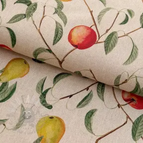 Dekorationstyg Linenlook Apple pear branch digital print