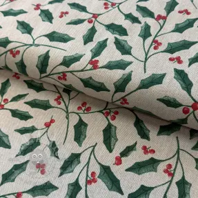 Dekorationstyg Linenlook Holly branch Xmas