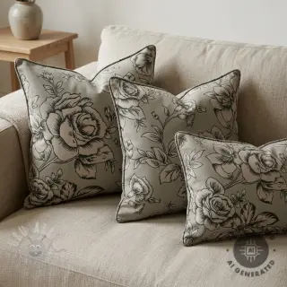 Dekorationstyg Linenlook Elegant rose bloom army