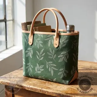 Dekorationstyg Linenlook Elegant leaf branch army