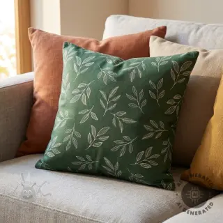 Dekorationstyg Linenlook Elegant leaf branch army