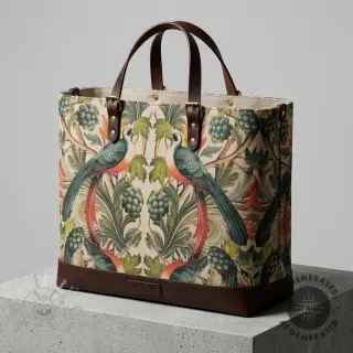 Dekorationstyg Linenlook Leafy paradise bird digital print