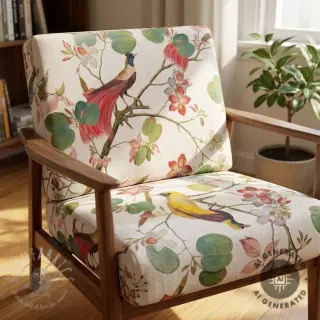 Dekorationstyg Linenlook Orchid paradise bird digital print