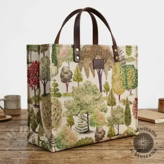 Dekorationstyg Linenlook Wandering tree wood digital print
