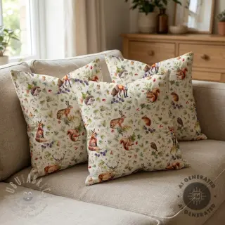 Dekorationstyg Linenlook Animal forest dream digital print