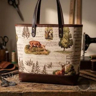 Dekorationstyg Linenlook Forest deer song digital print