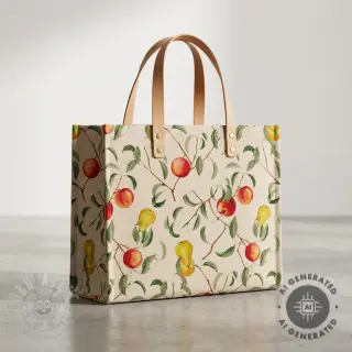 Dekorationstyg Linenlook Apple pear branch digital print