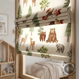 Dekorationstyg Linenlook Wildwood animal scene digital print