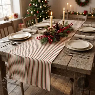 Dekorationstyg Linenlook Little Xmas stripe