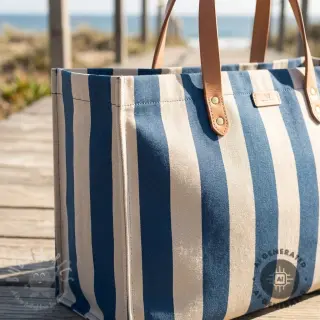 Dekorationstyg Linenlook Joyful basic stripe denim