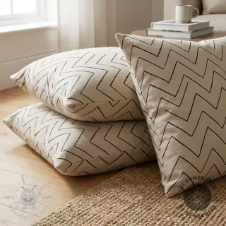 Dekorationstyg Linenlook Freehand zigzag lines