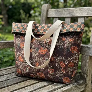 Sammet VELVET QUILT Flowers leaves dark brown