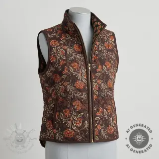 Sammet VELVET QUILT Flowers leaves dark brown