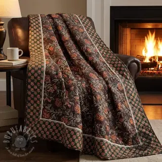 Sammet VELVET QUILT Flowers leaves dark brown