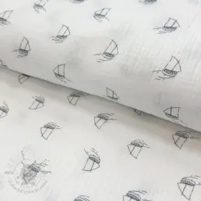 Dubbelgasväv/muslin Boats white