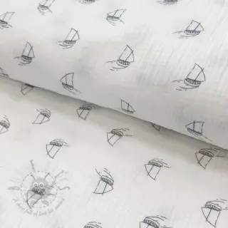 Dubbelgasväv/muslin Boats white