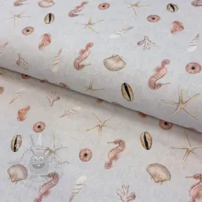 Dekorationstyg Shells linen ecru digital print