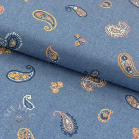 Bomullstyg JEANS Paisley blue shadow